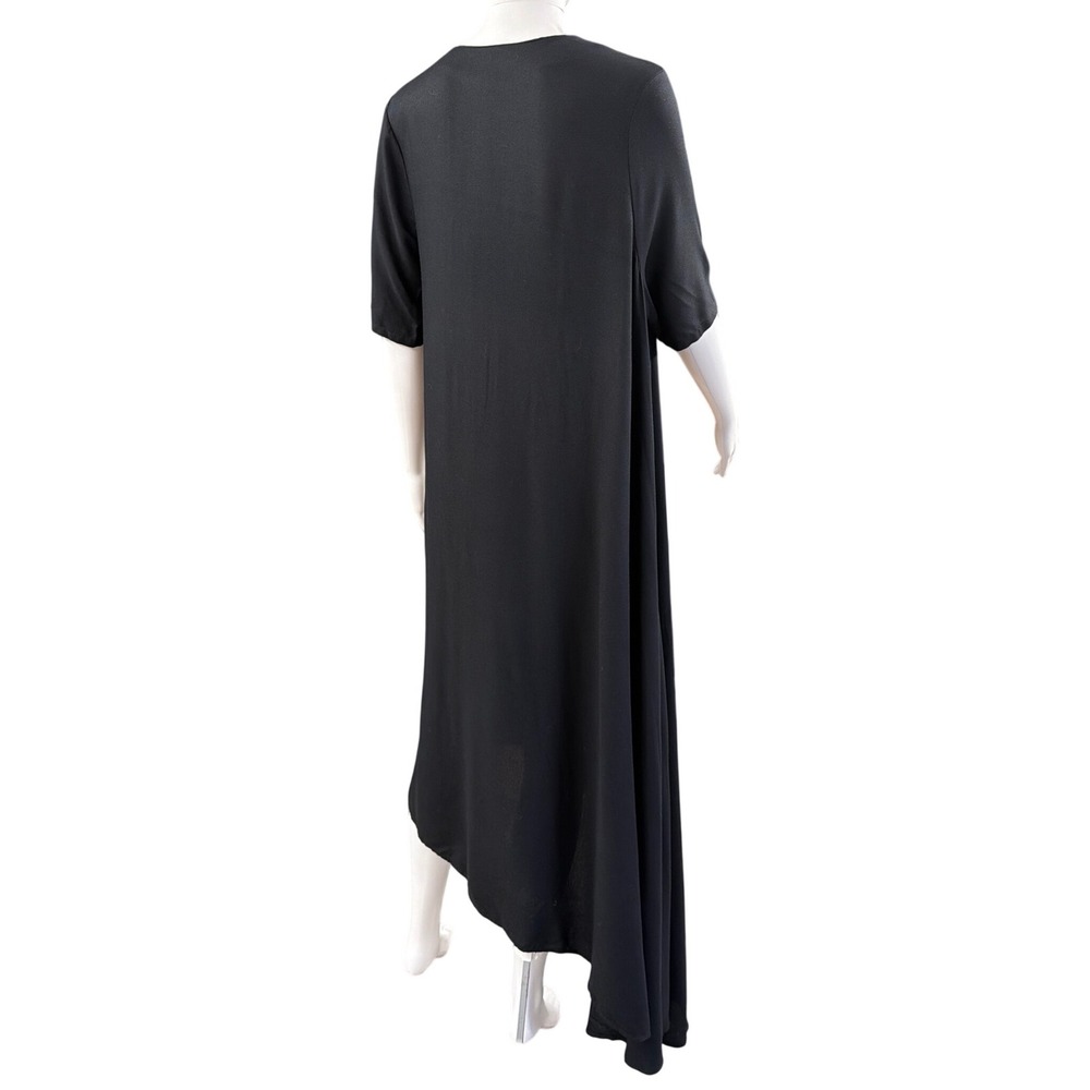 Simply Mila Black Asymmetrical V-Neck Midi Dress Short Sleeve Viscose Small USA - Picture 3 of 7